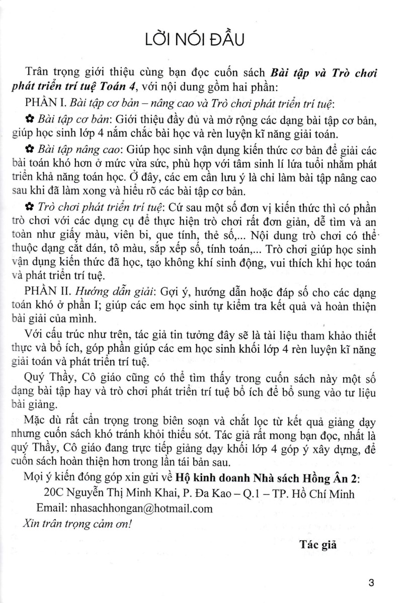 BÀI TẬP VÀ TRÒ CHƠI PHÁT TRIỂN TRÍ TUỆ TOÁN LỚP 4  (Dùng chung cho các bộ SGK hiện hành)